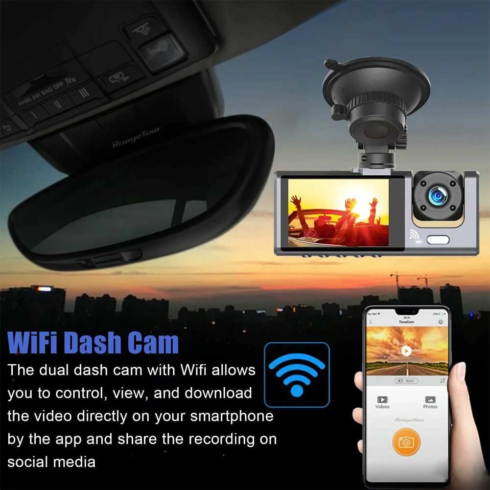 Видеорегистратор HD 1080P С Двумя Объективами, Встроенным Wi-Fi, G.
