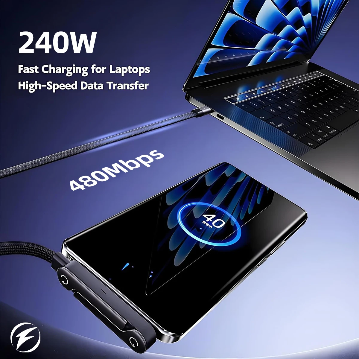 2 in 1 240W PD 고속 충전 접이식 휴대폰 거치대 데이터 케이블 다각도 조절 충전 폰 홀더 USB 케이블 랙