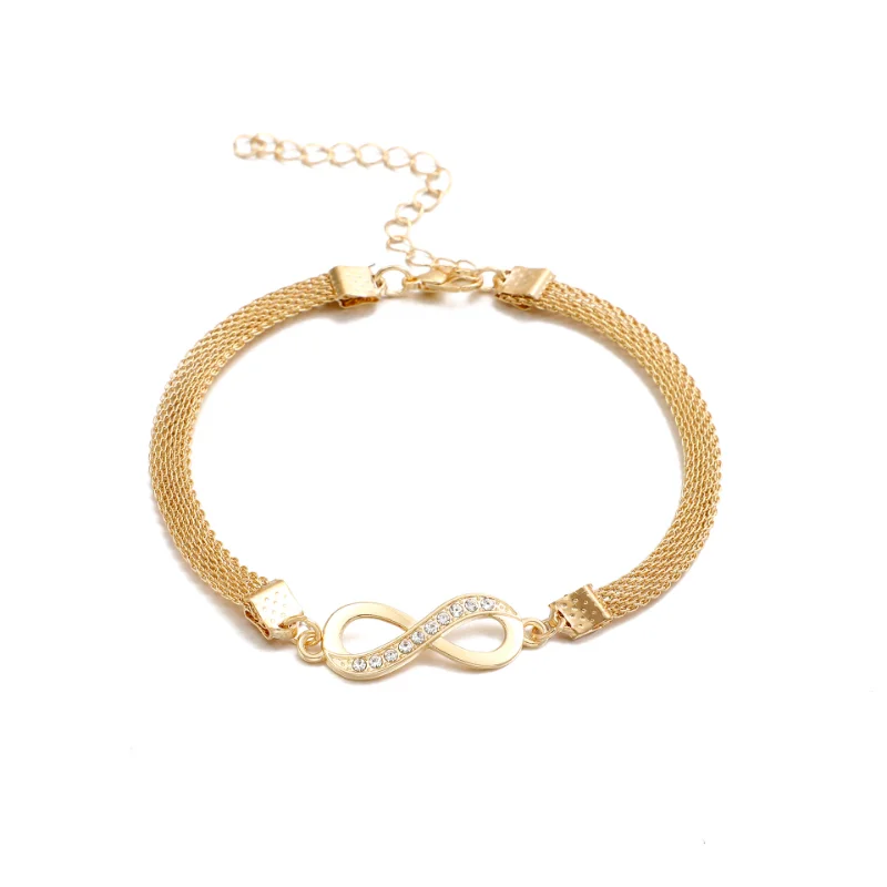 Rhinestone Infinity Bracelet Men's Women's Anklets Jewelry 8 Number Pendant Charm Blange Couple Bracelets for Lover Friend