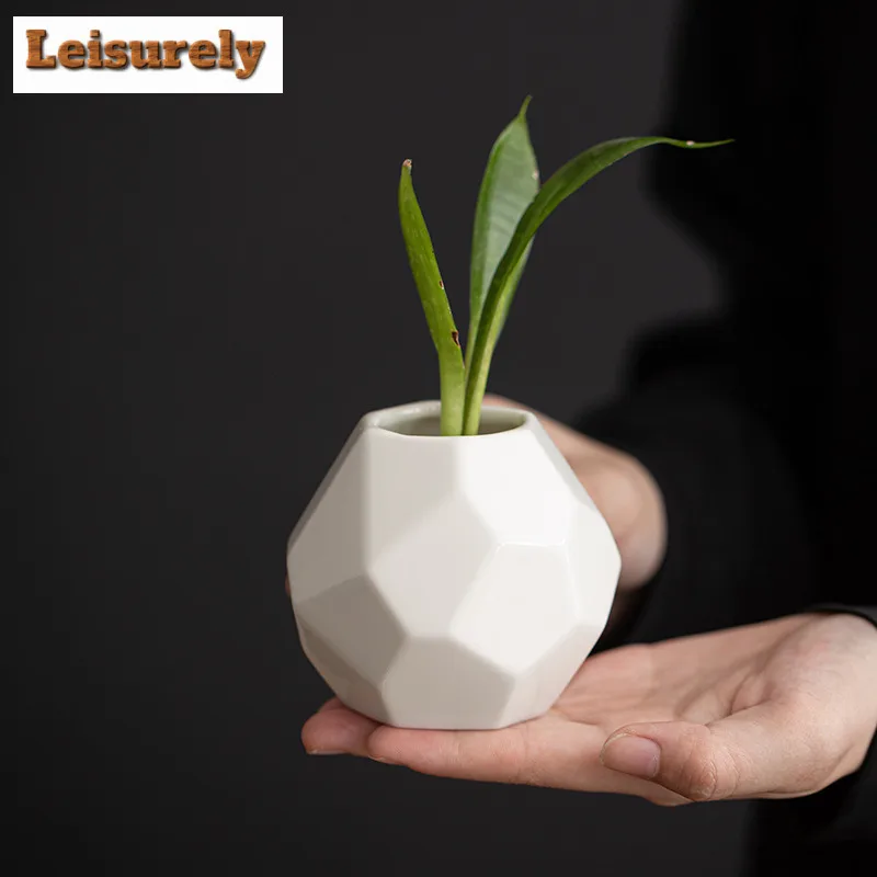 200ML Retro Grass Ash Cube Ceramic Flowers Vase Retro Blue Glass Terrarium Plant Pot Household Flowerpot Tableware Ornaments