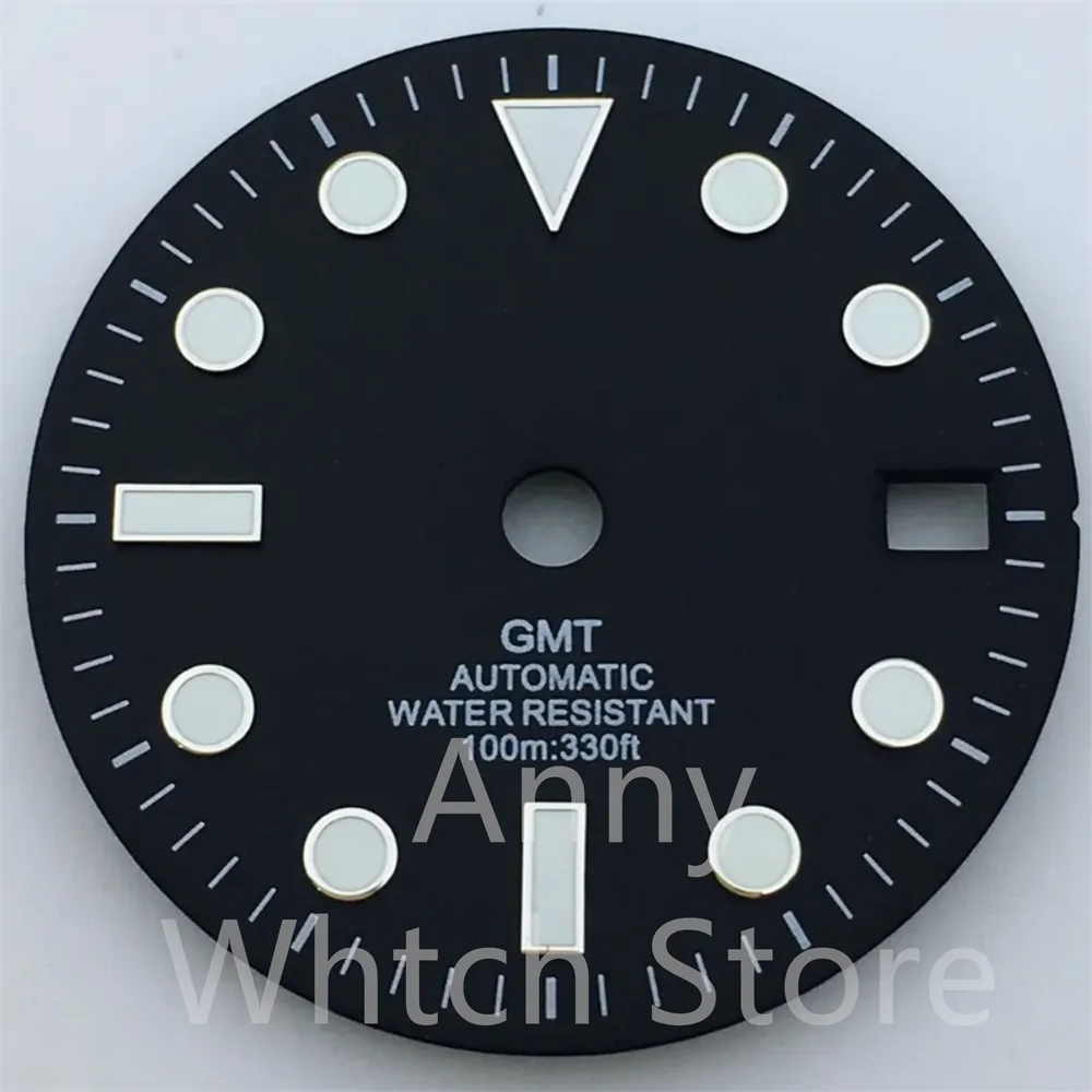 Green Luminous GMT Watch Dial with Four Hands - Premium 29mm Replacement Part