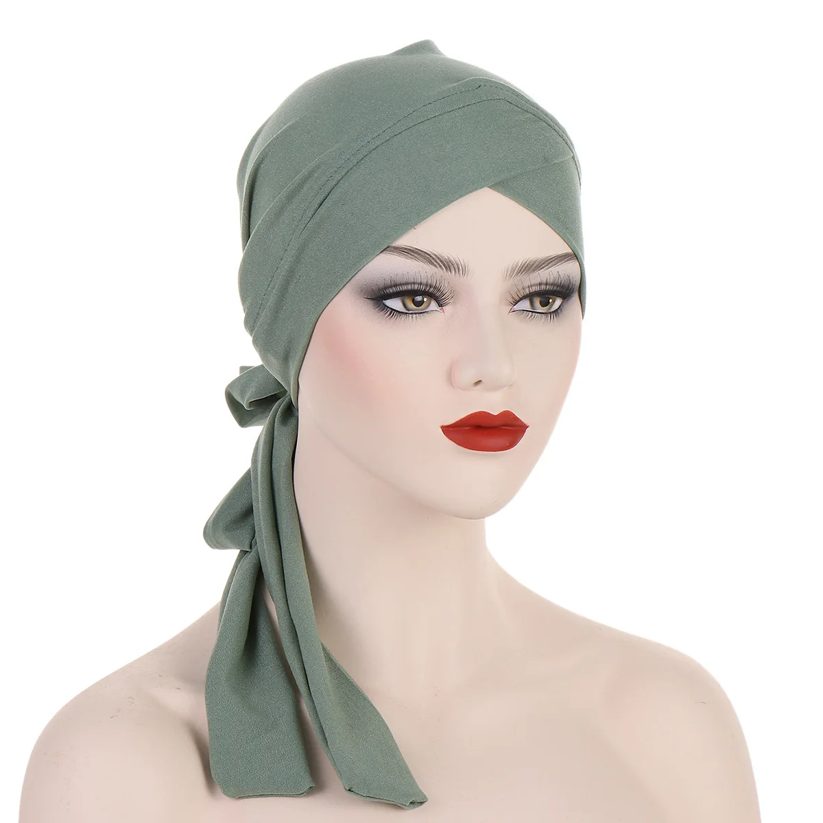 elastic solid colour pre-tied hijab head scarf