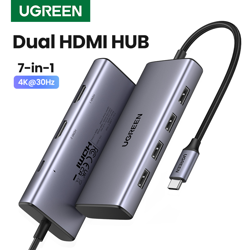 UGREEN USB-C HUB Dual HDMI Type-C to 4K30Hz 1080P 2HDMI PD100W USB3.0 Expander for Laptop MacBook USB Splitter Docking Station