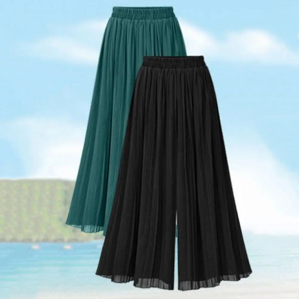 

Брюки женские шифоновые с широкими штанинами, модные эластичные свободные плиссированные штаны в Корейском стиле, Повседневная Уличная юбка с завышенной талией, на лето