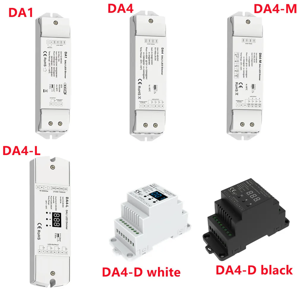 

1/4 channel display DALI CV PWM digital Dimmer DC12/24V power input, 1/4 DALI address, automatically assigned by DALI master