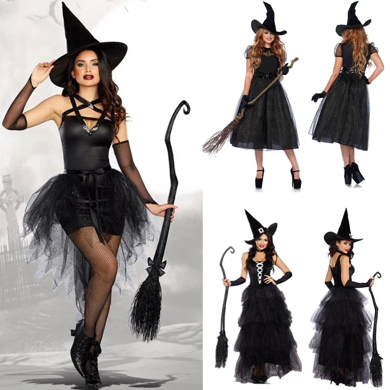 

New Halloween Women Witch Cosplay Costume Sexy Fantasy Black Wizard Dress Masquerade Carnival Party Sexy Dresses For Women