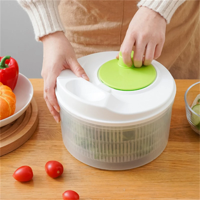 Salad Spinner Dryer Lettuce Greens Fruit Washer Dryer Drainer Crisper Strainer for Washing Drying Leafy Vegetables Kitchen Tools