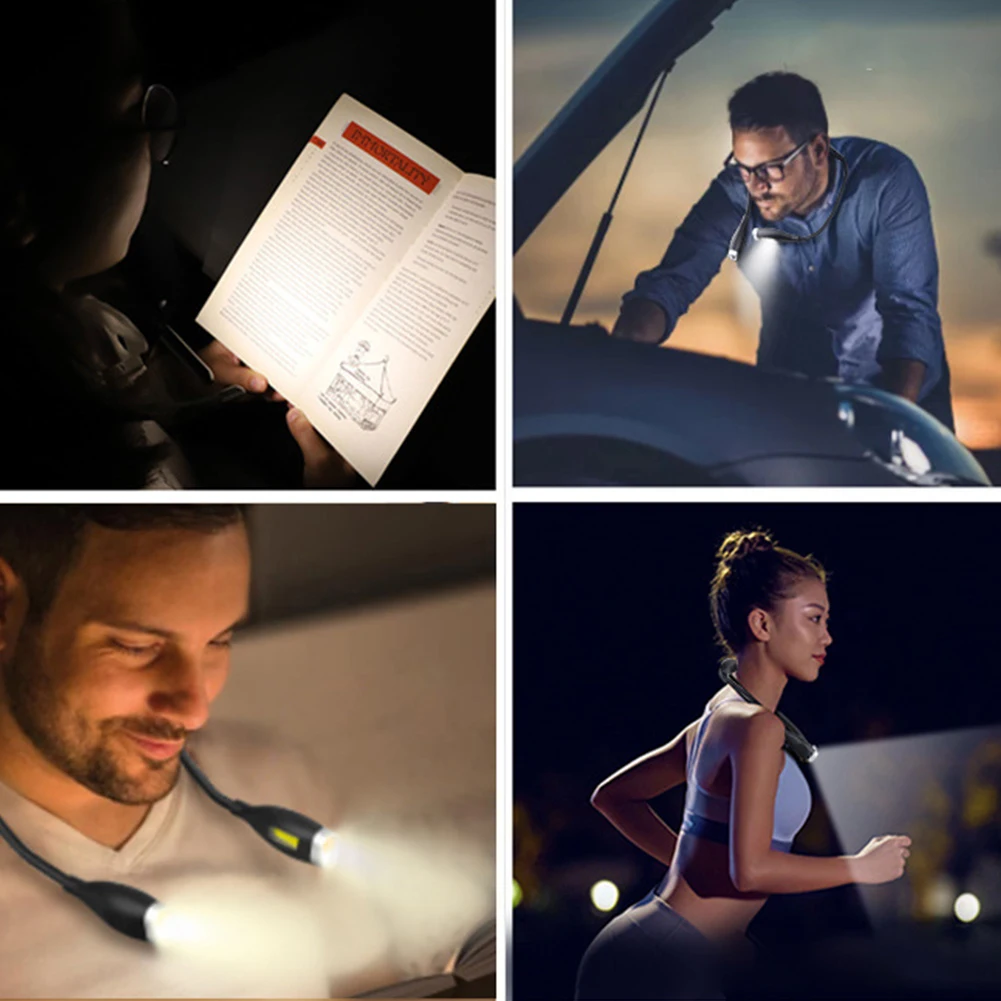 LED Neck Reading Light Bendable Arms LED Night Light Flexible Flashlight Rechargeable for Night Running Walking Knitting Camping