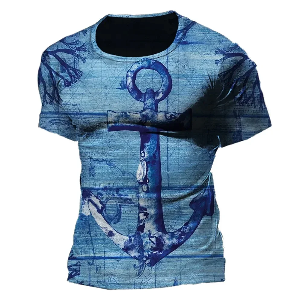 

Men's New Vintage Sailboat Anchor 3D Printed T-shirt Fashionable Street Oversized Personalized Casual Short Sleeved Top