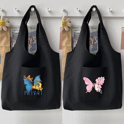Trendy Black Shoulder Bag Shopping Bag Woman Bag Handbag Casual Color Butterfly Pattern Printed Vest Tote Bag Soft Commuter Bag