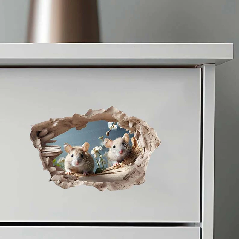 Mouse hole Decal Living Room Bedroom Kitchen Wall Sticker Home Decoration Funny Vinyl Sticker Lifelike Mouse wall sticker wall stickers