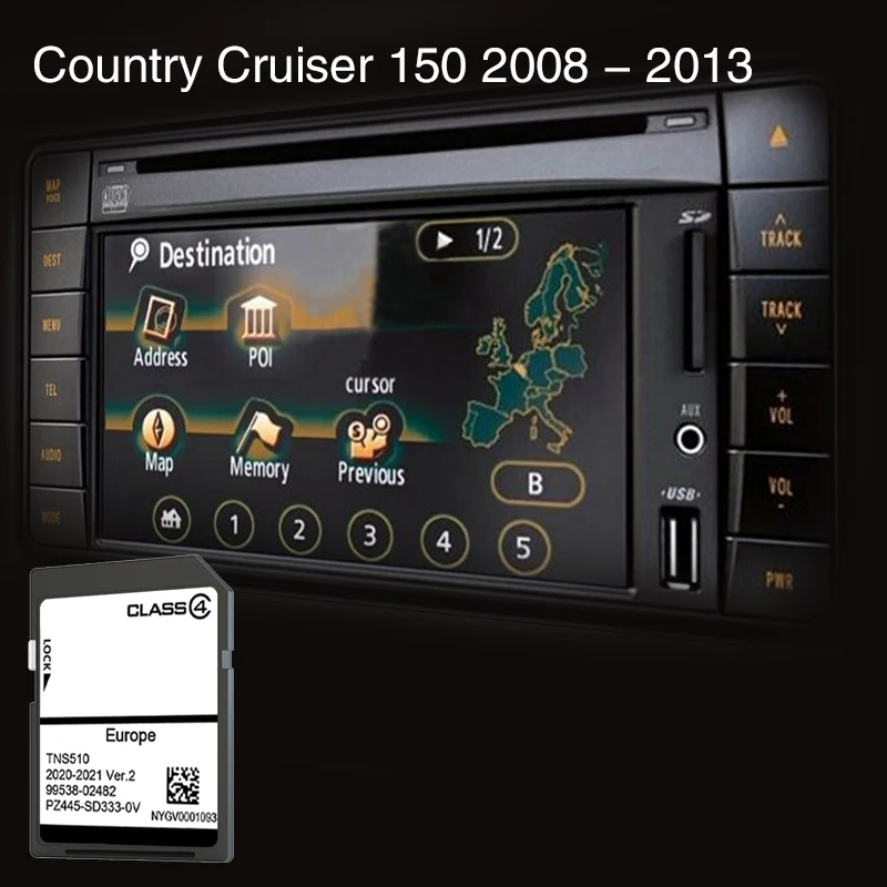 

For Toyota Country Cruiser 150 2008 - 2013 TNS510 V2 Map Cover Czech Republic Norway Sat Car Tracking GPS SD Card