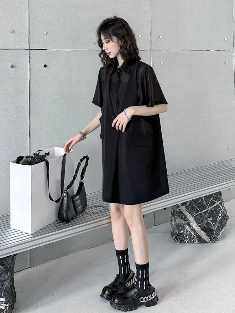 Black Leather Dress - Shift Style / Short Length / Casual Style