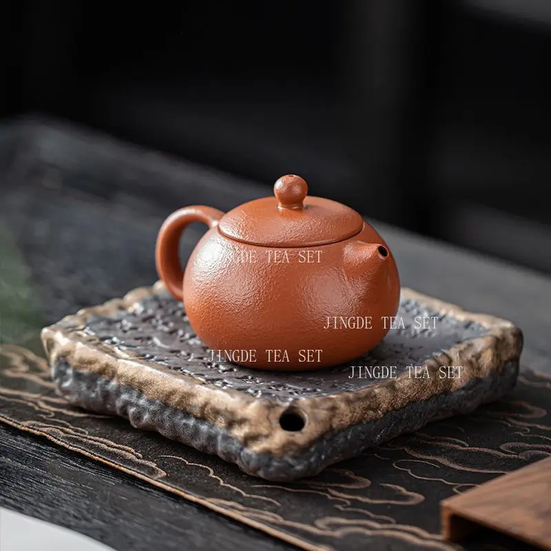 Yixing Teapot Handmade Small Capacity Xishi Teapot Household Chinese Kung Fu Tea Set Wrinkled Leather Handle Pot Tea Pot