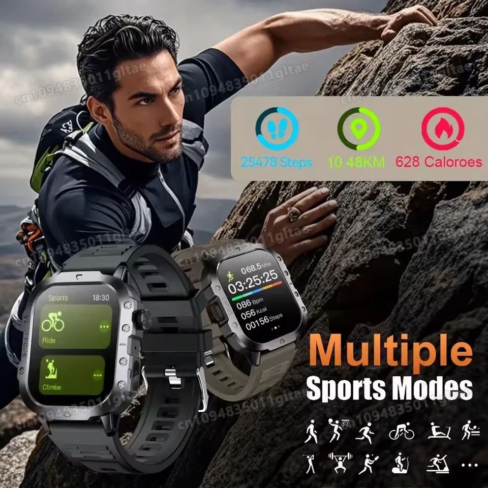 2026 New Military Outdoor Smart Watch Men's GPS Flashlight Bluetooth Call 2.01" AMOLED Screen 10ATM Waterproof Sports Smartwatch 6