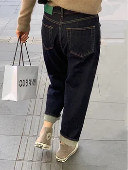 2023 Korean Y2K Fashion Dark Blue Cropped Haren Jeans Pants For Women Clothing Straight Casual Luxury Lady Trousers Ropa Mujer 1