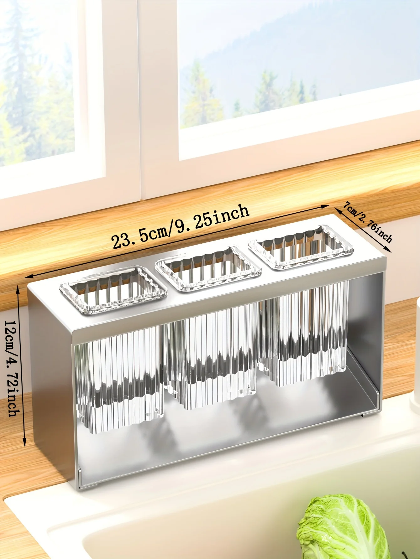 1pc Stainless Steel Multifunctional Kitchen Utensil Holder with Drainage and Transparent - Chopsticks, Knives, Forks & Spoons 3