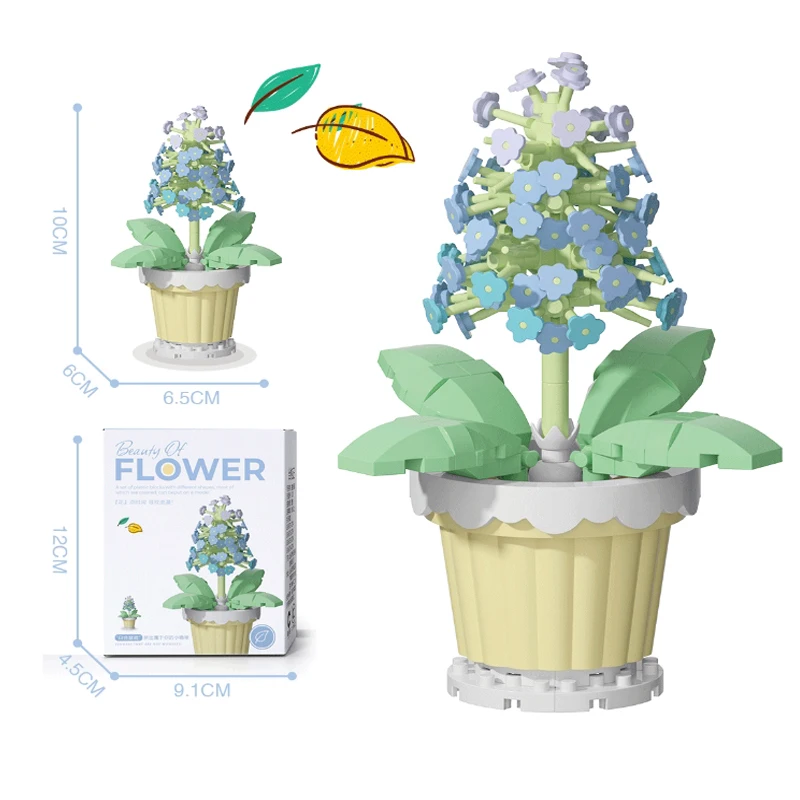 Micro diamond particles flower building blocks bonsai garden romantic office decoration potted plant model set children's toys 3