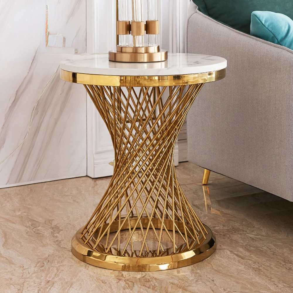 

Living room furniture sets marble coffee table stainless steel round end table luxury modern side table for sale
