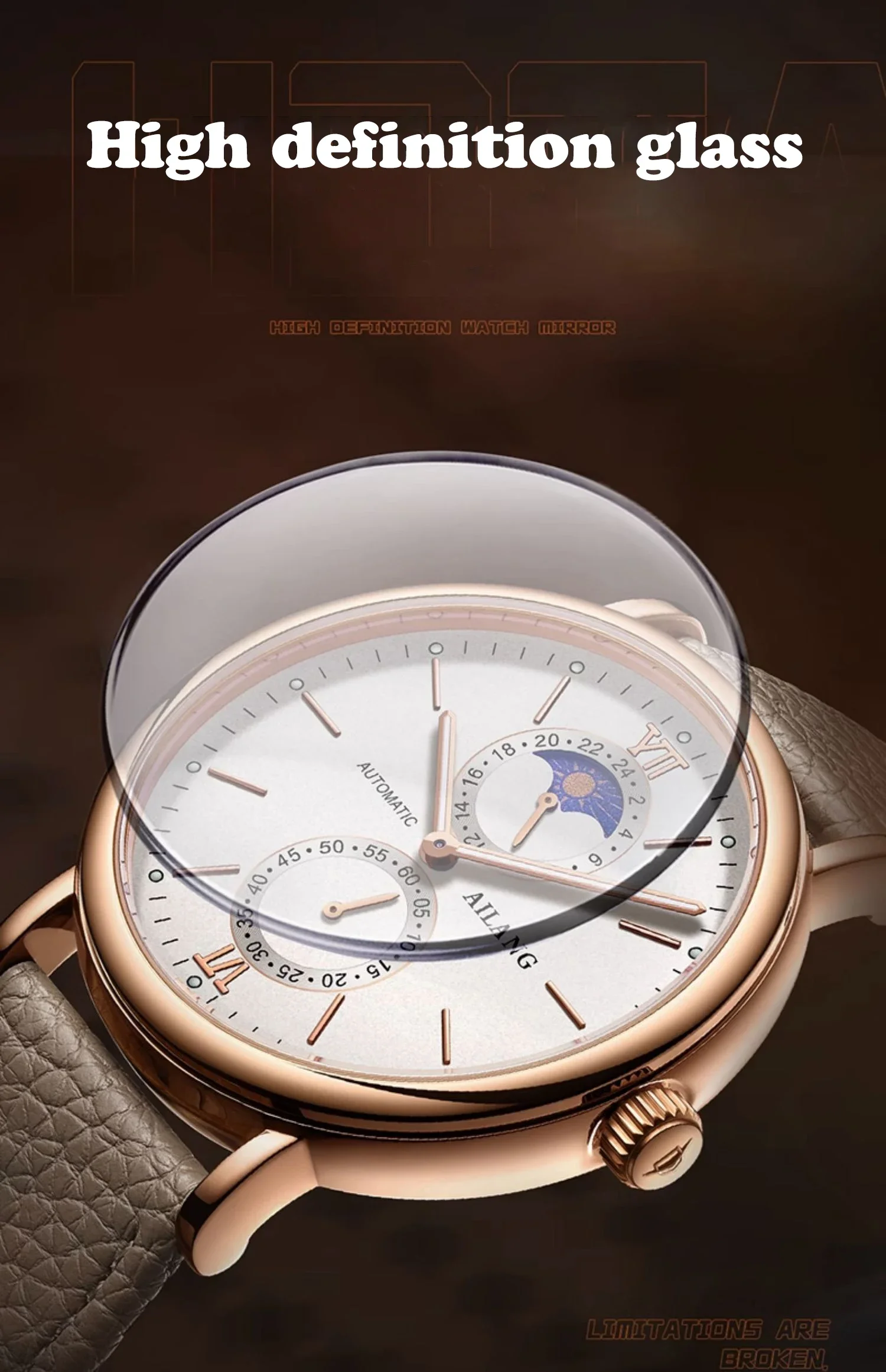 AILANG Echte binokulare Mondphasen-Quarzuhr, einfache, trendige, im Dunkeln leuchtende, wasserdichte Herrenuhr mit Gürtel_voghion.com