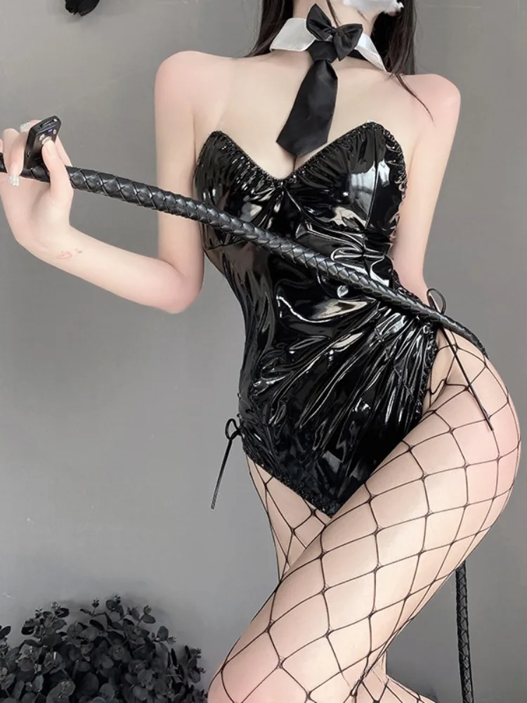 Sexy Patent Leather Red Self-cultivation Devil Succubus Cosplay Costumes Dress Enchanting Little Demons Halloween Tattoo Cosplay