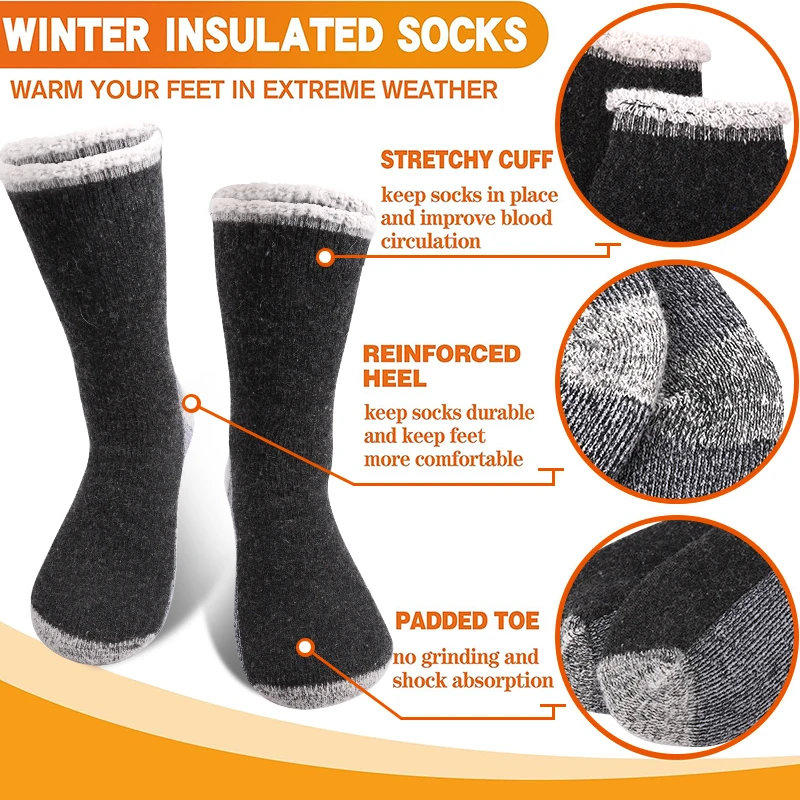 Merino Wool Socks 3Pairs Male Men Winter Thermal Cashmere Socks Fleece Terry Loop Middle Tube