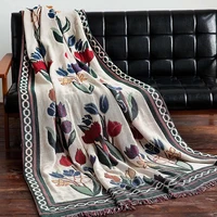 Tulip Flowers Blanket Vintage Throw Sofa Covers Knitted Bedspread Floral Europe Style Outdoor Camping Travel Blankets cobija 2