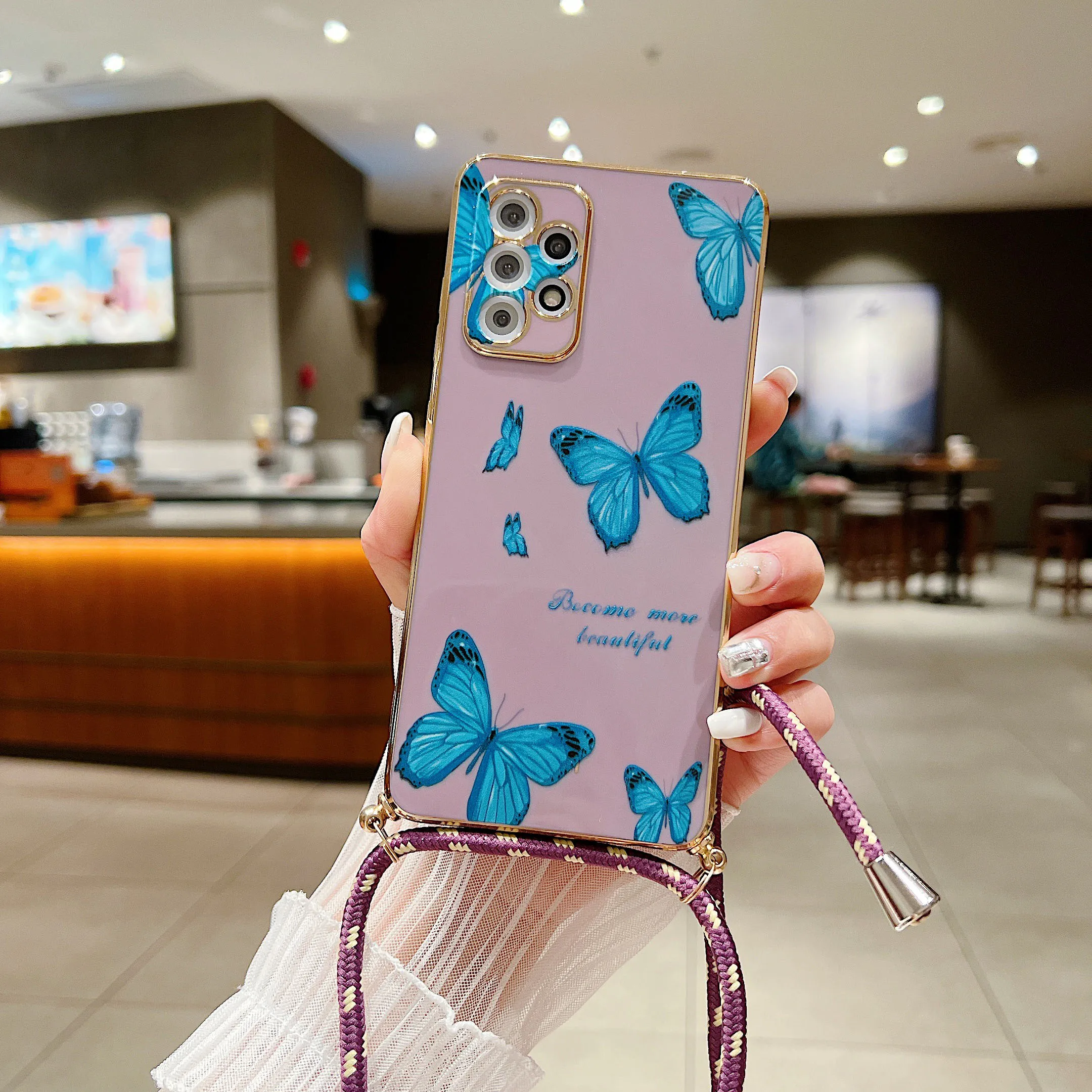 Botanical Design Diagonal Lanyard Phone Case Cover