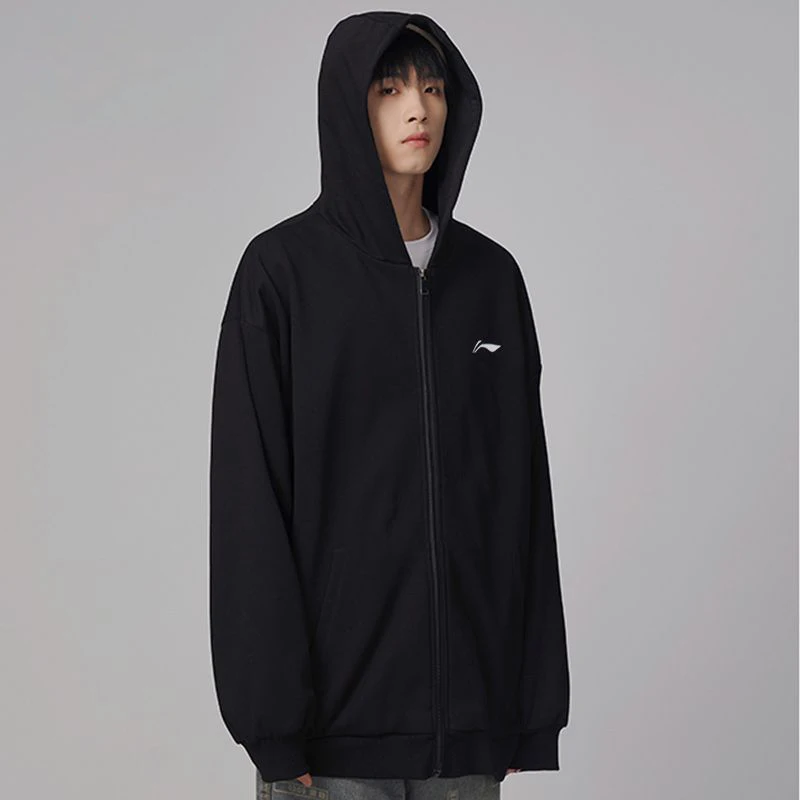 리닝 남성 후드티 트렌디 스탠드 칼라 오픈 가디건 재킷 스포츠웨어 통기성 따뜻한 면 캐주얼 패션