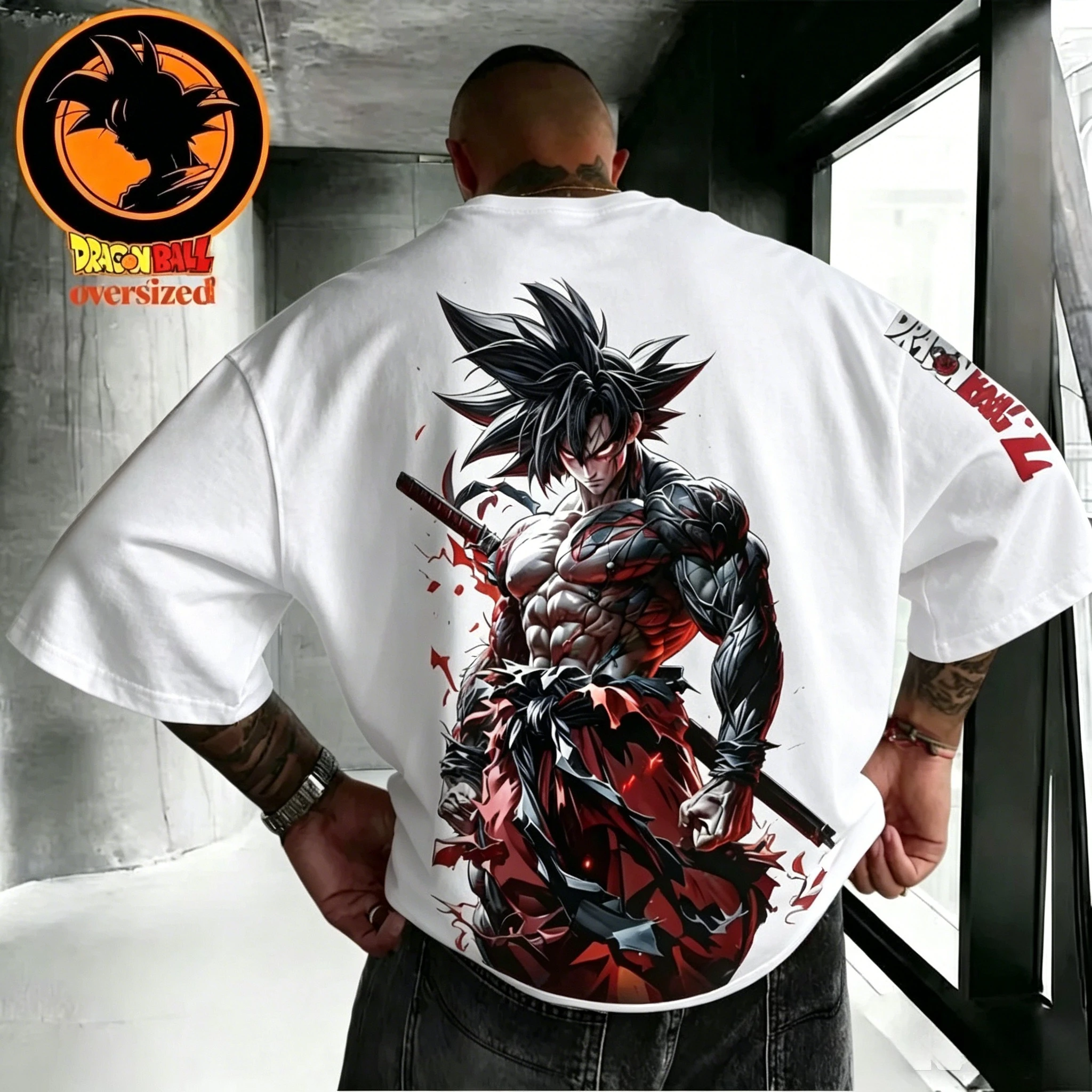 Sommer-Herren-T-Shirt mit lockerer Passform – Dragon Ball Anime-Serie – Schwarzer Aufdruck – Lässiges Kinder-T-Shirt mit Rundhalsausschnitt für Jungen und Mädchen