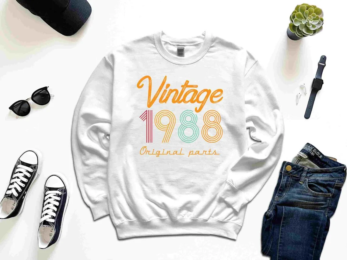 Vintage 1988 Sweatshirt Funny Birthday Sweater Leisure Loose Hoodies Autumn Oversized Sweater Tops 2024 New Pullover