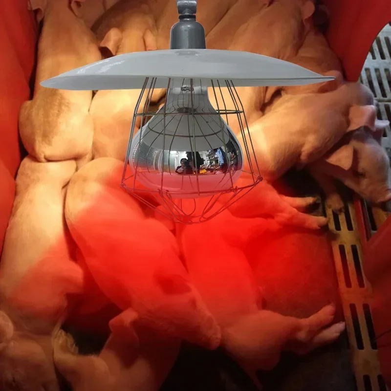 220V 3-in-1 Poultry Heating Lampshade Infrared Thermal Insulation with Mesh Cover Ceramic Lamp Mouth Set for Animal Husbandry