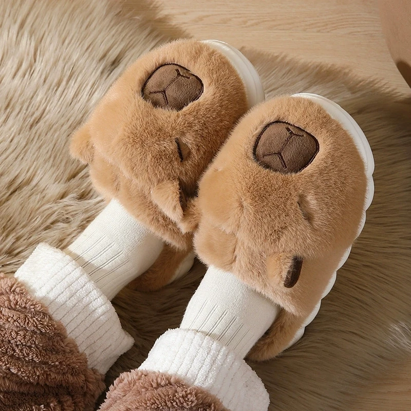 Winter Lovely Cartoon Cotton Slippers Women Non Slip Thick Sole Women's Home Slippers Closed Toe Indoor Fluffy Slides Woman