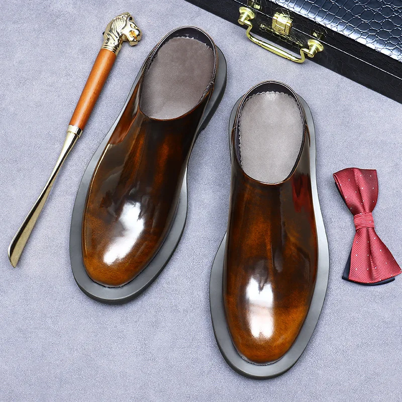 Italian Luxury Men Slippers Genuine Cow Leather Loafers Causal Office
