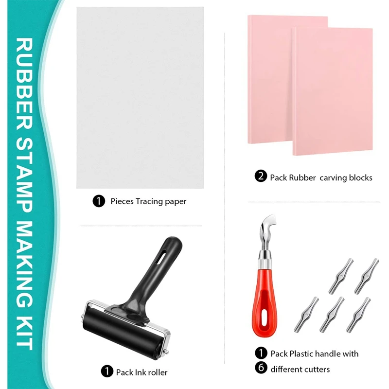 Rubber Stamp Making Kit,Block Printing Tool Kit,Linoleum Cutter With 6 Type Blades,Tracing Paper For Craft Stamp Carving