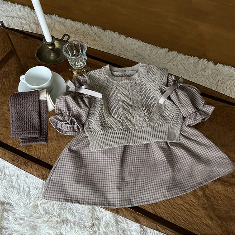 2023 New Baby Sleeveless Knit Vest Solid Princess Vest Autumn Infant Windproof Vest Fashion Boy Girls Sweater Clothes