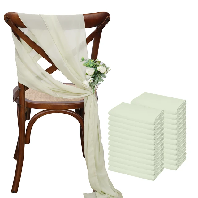 Ceinturage de Chaise en Mousseline de Soie Verte, Couvre-Chaise avec Ruban, 17x275cm, Décoration pour Allée, ixde Mariage, 12 Pièces 5