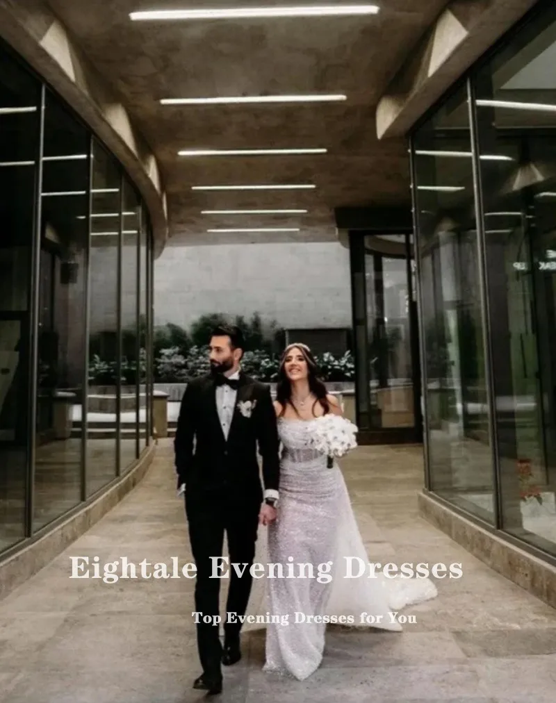 Eightale Glitter Mermaid Wedding Dress Off Shoulder Prom Dresses Shiny Sequins Customized Long Train Bridal Gowns 2025 5