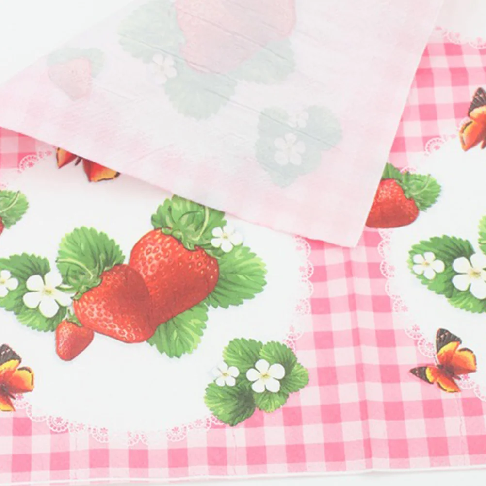 20 Sheets Creative Strawberry Printing Napkin Disposable Paper Napkins Party Supplies for Party Banquet Daily Use