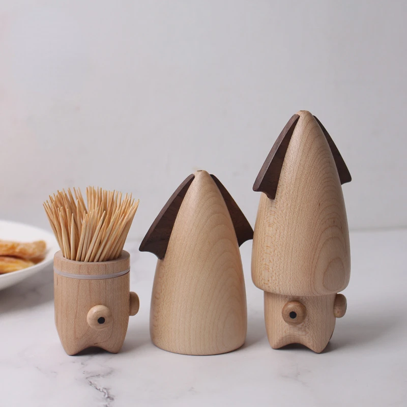 

Creative home wooden squid toothpick holder home daily solid wood rabbit toothpick box rabbit decoration