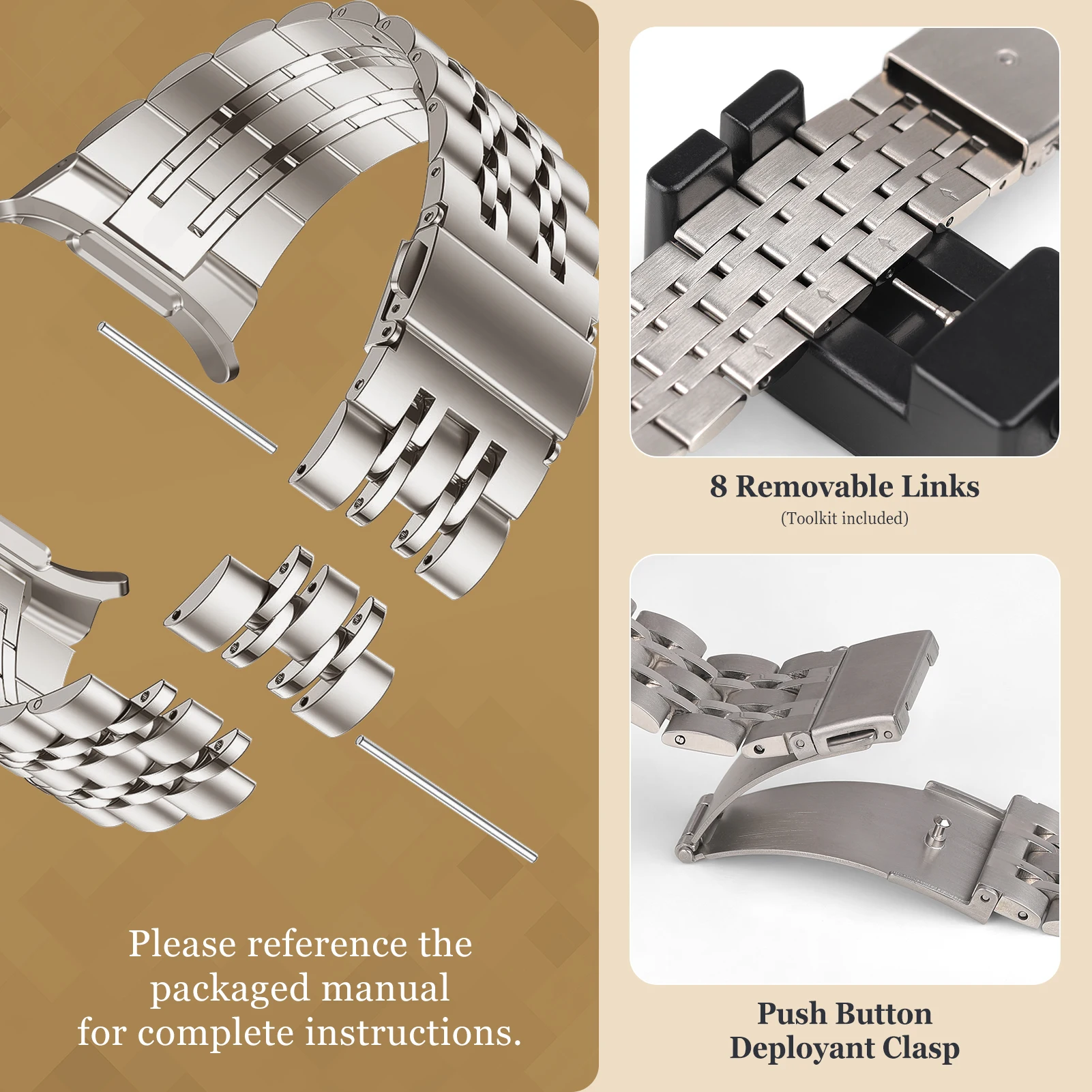Premium Stainless Steel Metal Link Bracelet for Smartwatch - Elegant and Durable Wristband Strap