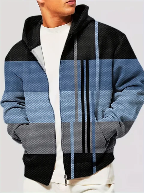 Men's Plus Size Men's Digital Print Color Block Casual Hooded Jacket With Pockets Zipper Lapel Shirt Outdoor Fashion Casual Tops 2