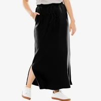 Plus Size Knot Drawstring Waist Summer Spring Long Skirt Women Elastic Waist Slit Pocket Sides Black Casual Sports Skirt 6XL 7XL - Image 2