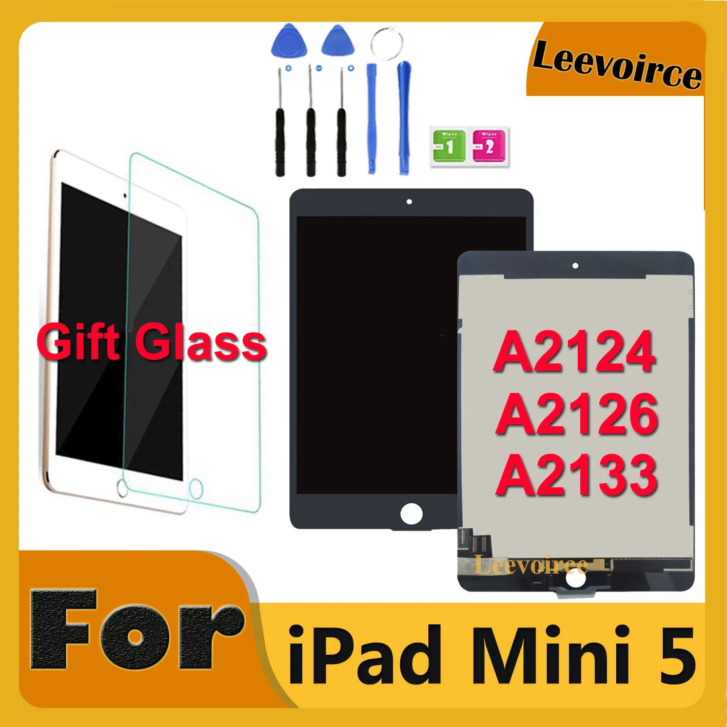 For iPad Mini 4 LCD Display Touch Screen Replacement with Adhesive & Sensor  Flex