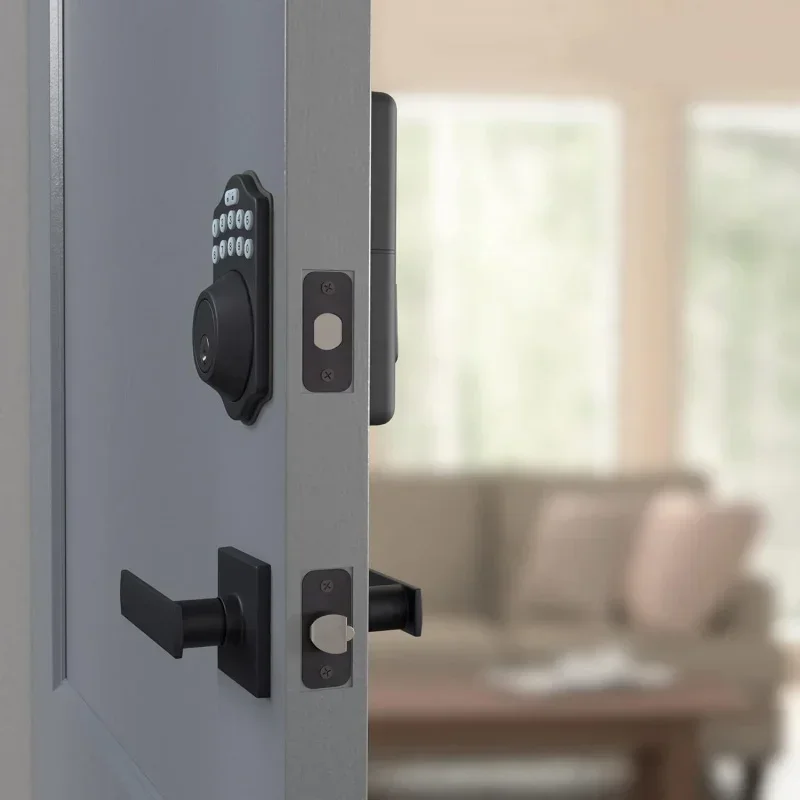 Basics Traditional Electronic Keypad Deadbolt Door Lock with Passage Lever, Matte Black, 6 Count,of 1