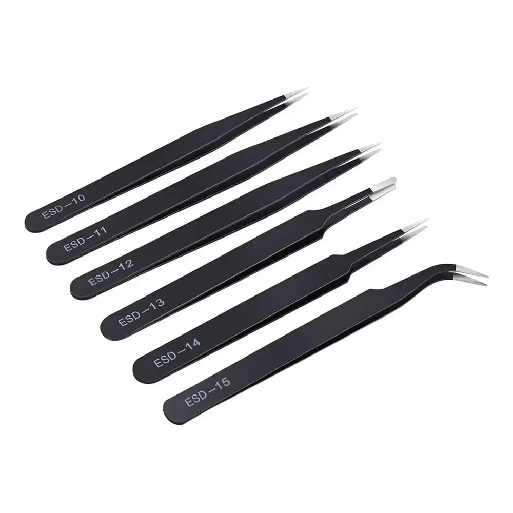 Prodrill 6Pcs Tweezers Set Precision Stainless Steel ESD Anti-Static Electronics Tweezers