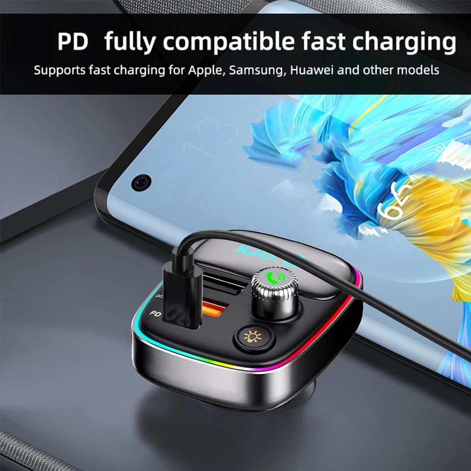 Bluetooth 5.3 FM Transmitter Auto - Mit PD 15W Laden & RGB Beleuchtung