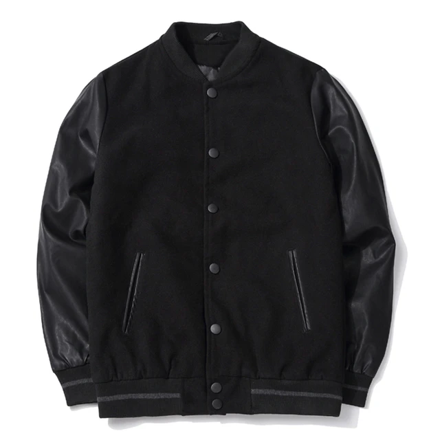 Japan Style Men PU Leather Patchwork Black Jacket 2023 Spring Autumn Stand Collar Mens Casual Varsity Woolen Coat - AliExpress