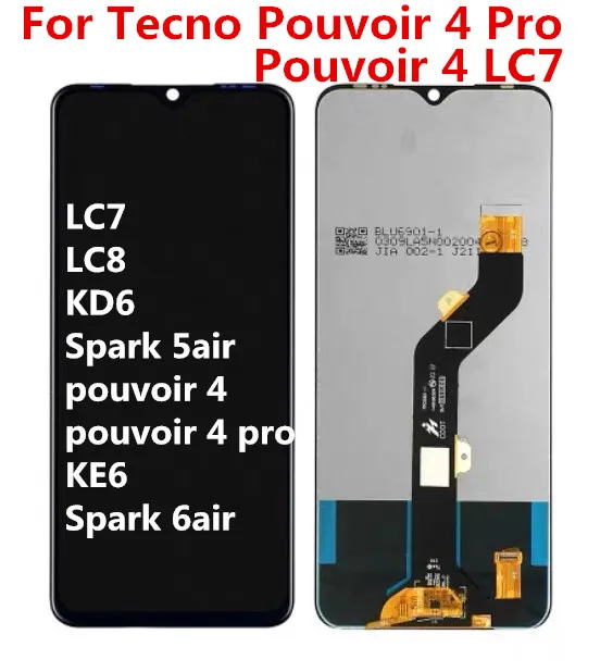 

Black 7.0 inch For Tecno Pouvoir 4 LC7 LCD Pouvoir 4 Pro Display Touch Screen Digitizer Assembly Replacement LC8 KD6 Spark 5ai