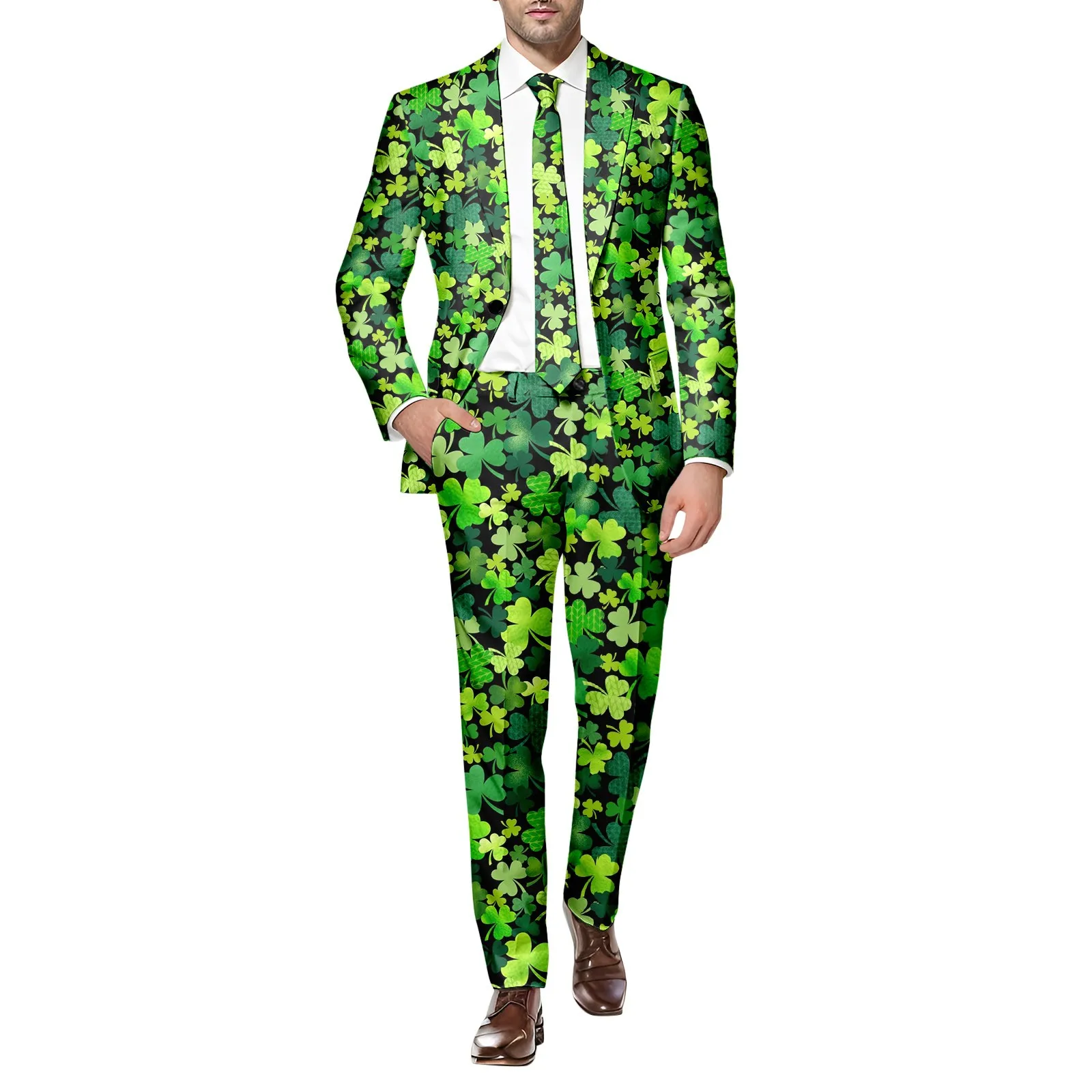 

Male Long Sleeve Coat And Pants Two Piece Suit Printed Button And Multi Pockets Suit For Holiday Party Events Prom Vest And Tie